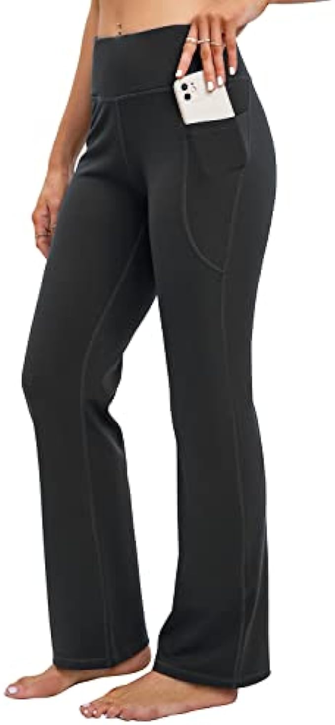 Inner Pocket Yoga Pants 4 Way Stretch Tummy Control Workout Running Pants,  Long