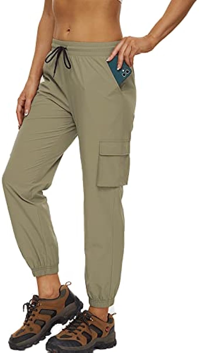 POWERASIA Women's Hiking Cargo Pants Lightweight Joggers Quick Dry Water  Resistant Outdoor UPF 50 Zipper Pockets