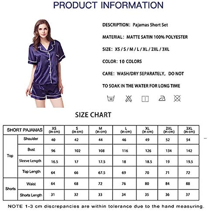 Anjue Silk Satin Pajamas Set Women's Short Sleeve Sleepwear Soft Pjs Shorts  Set Two Piece Button Down Pj Set S-XXL