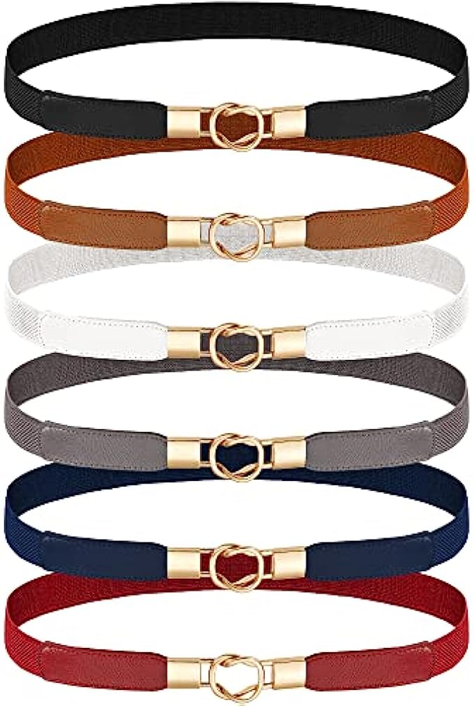 EAONE Skinny Waist Belts for Women 5 Pack, Fashion Stretchy Retro Elastic  Leather Belts for Dresses at  Women's Clothing store