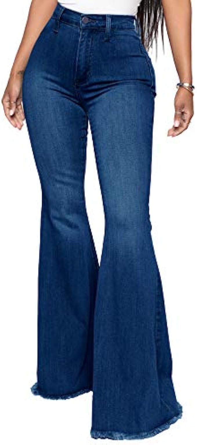 YouSexy Women's Flare Bell Bottom Jeans Destroyed Flare Denim Pants 70s ...