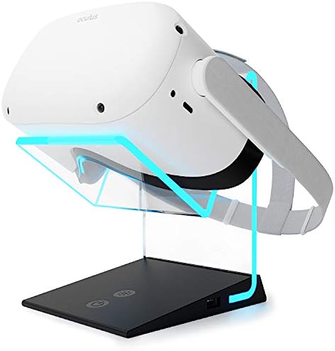 Universal Illuminated VR Stand USB A Charger Port for Oculus Quest 2 & 1 (Charge Cable not Included) Meta, HTC Vive, Rift-s, Go, Cosmos, PSVR, Index All VR Headsets | Aura