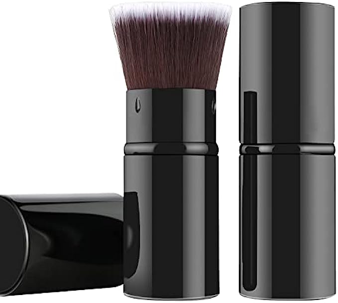 Falliny Retractable Foundation Makeup Brushes, Travel Flat Top Kabuki Powder Brush Portable Liquid Foundation Brush with Cover Perfect for Blending Liquid, Cream or Flawless Powder Cosmetics