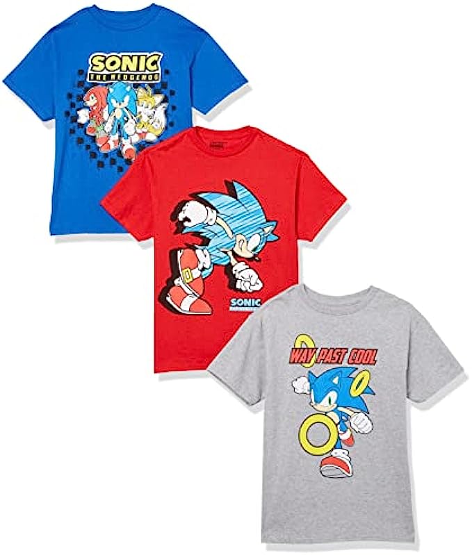 SEGA Boys Hedgehog 3-Pack Tee Bundle, Sonic, Tails, Knuckle