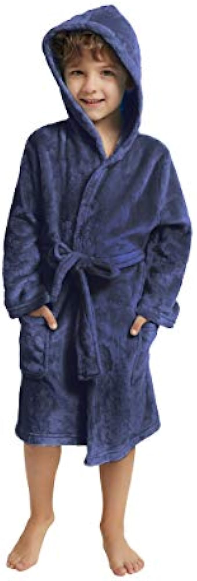 V.&GRIN Boys Girls Fleece Bathrobe, Hooded Toddler Soft Fuzzy Robe for Kids 3-14 Years