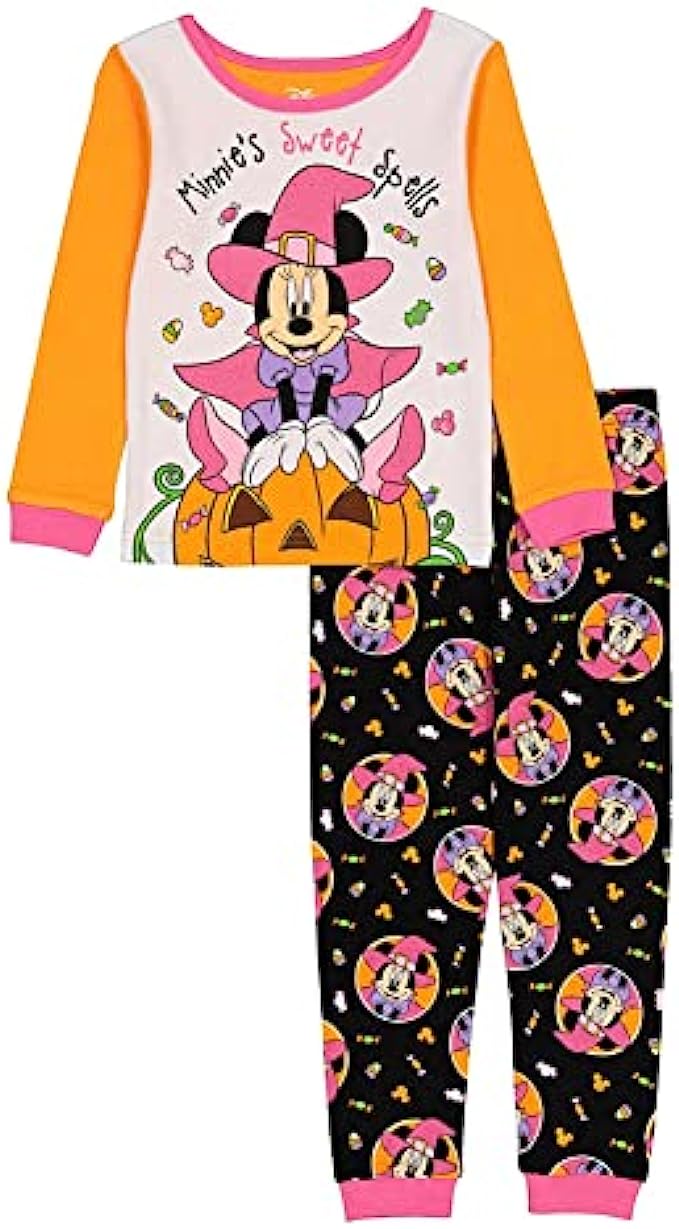 Disney Girls' Minnie Mouse 2-Piece Snug Fit Sleeve Long Pant Cotton Pajama Sets