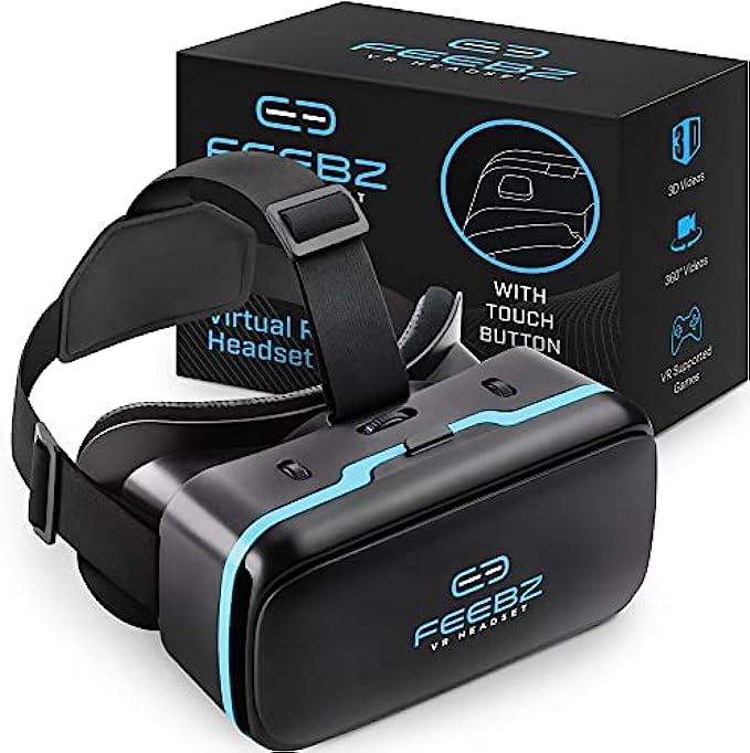 VR Headset Compatible with iPhone & Android - with Built-in Action Button | Virtual Reality Goggles for 4.7”-6.5” Cell Phone - Best Set Glasses | Gift for Kids and Adults for 3D Gaming and VR Videos