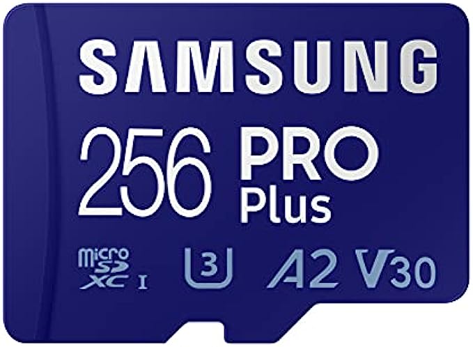 SAMSUNG PRO Plus + Adapter 256GB microSDXC Up to 160MB/s UHS-I, U3, A2, V30, Full HD & 4K UHD Memory Card for Android Smartphones, Tablets, Go Pro and DJI Drone (MB-MD256KA/AM)
