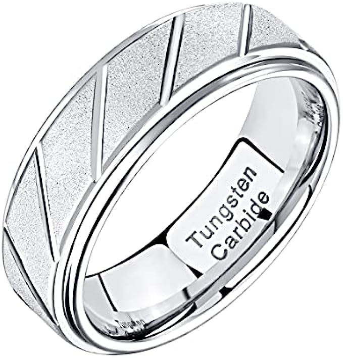 Wuziwen Tungsten Carbide Rings for Men Women Wedding Bands 8mm Silver Brushed Polish Ring Size 8-13