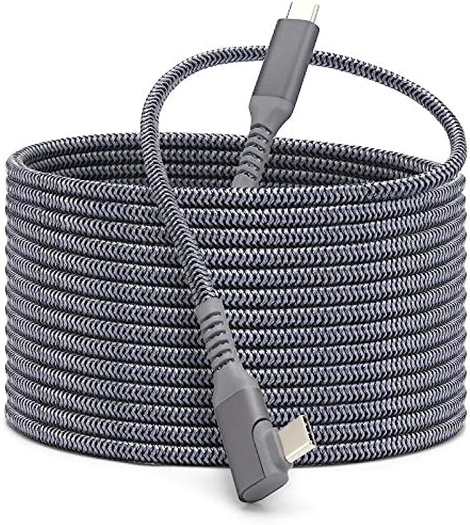 KRX Link Cable for Oculus Quest & Quest 2, 20FT Braided USB C to C 3.2 Gen1 Cable for Cellphone & PC VR Headset Fast Charging and Data Transmission (20FT(6M), Silver)