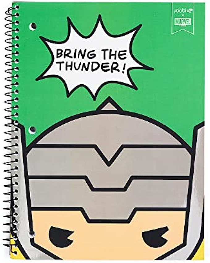 Yoobi x Marvel Thor Spiral Notebook - 1 Subject College Ruled, 3-Hole Punched 100 Sheets - For School, Office & College - PVC Free, FSC Certified Paper