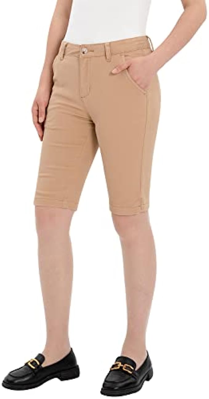 ZENTHACE Women's Bermuda Shorts Summer Solid Stretch Twill Casual Chino Walking Shorts with Pockets,10inch Inseam