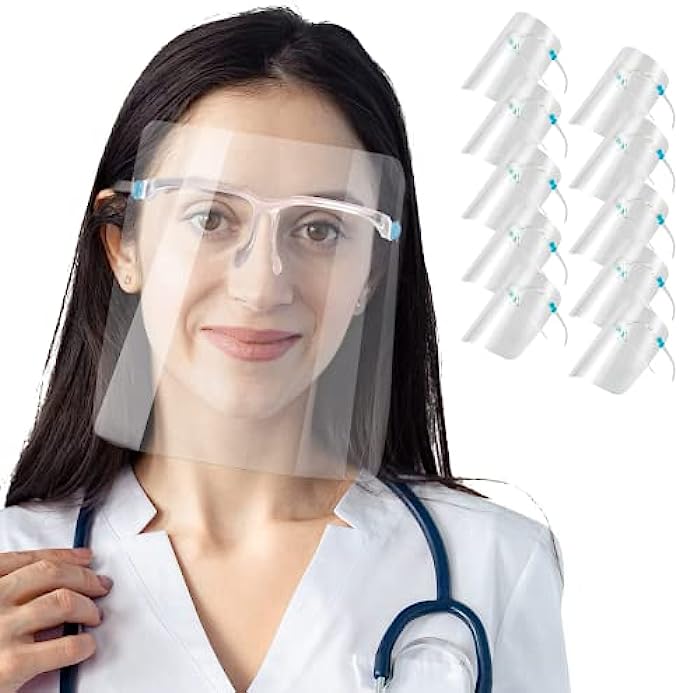 PANOPTX 10 Pack Safety Face Shields with Glasses Frame Anti-Fog Clear ...