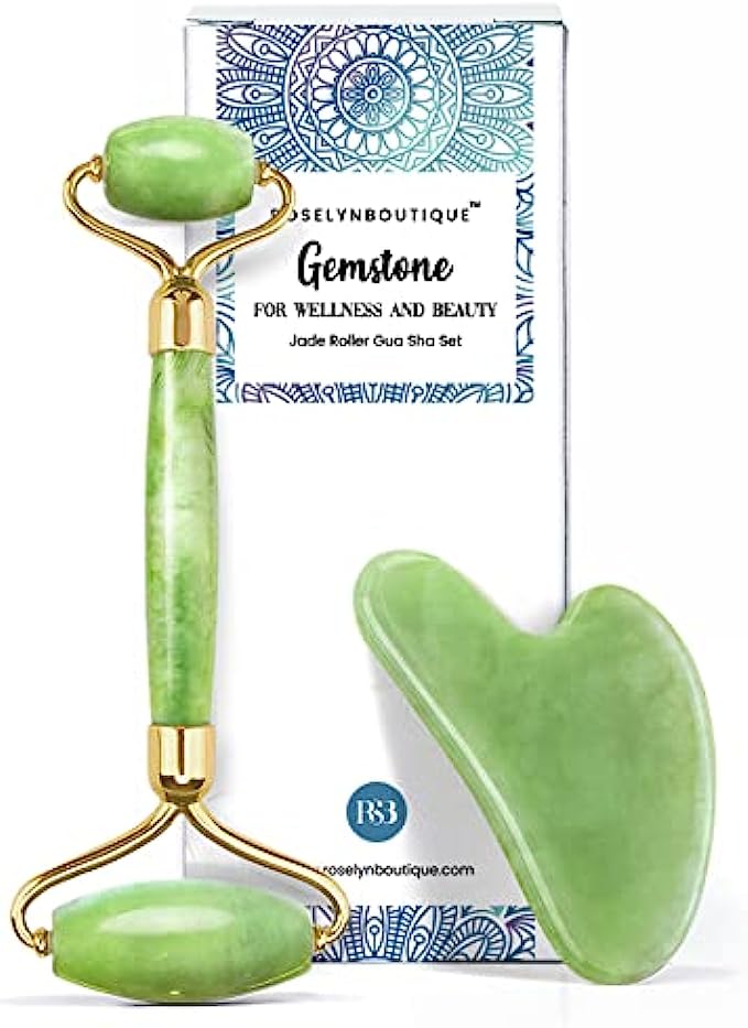 Gua Sha & Jade Roller for Face Set Self Care Gifts for Women - Facial Skin Care Tools Muscle Roller Massager Relaxing Relieve Wrinkles - Natural Healing Crystal Stone