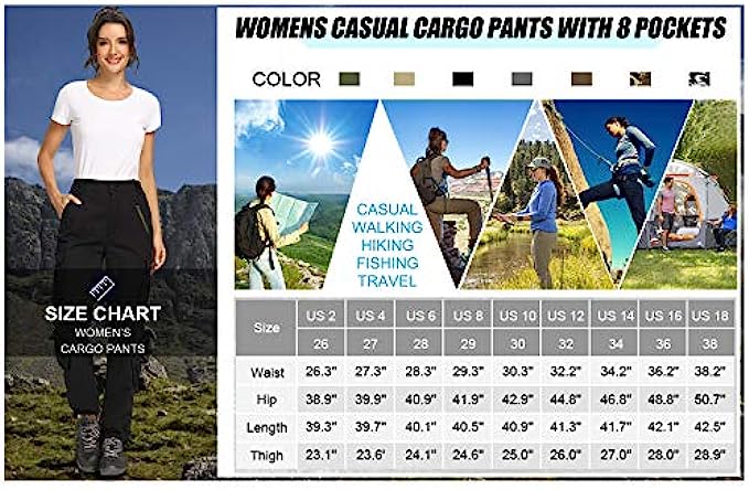 Buy Alfiudad Women's Tactical Pants, Cotton Casual Cargo Work Pants Combat  Trousers 8 Pockets,Black,34(US 14) at