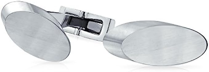 Bling Jewelry Personalized Engrave Monogram Initial Geometric Solid Oval Disc Matte Silver Tone Stainless Steel Shirt Cufflinks for Men Cuff Links Executive Gift Hinge Bullet Back
