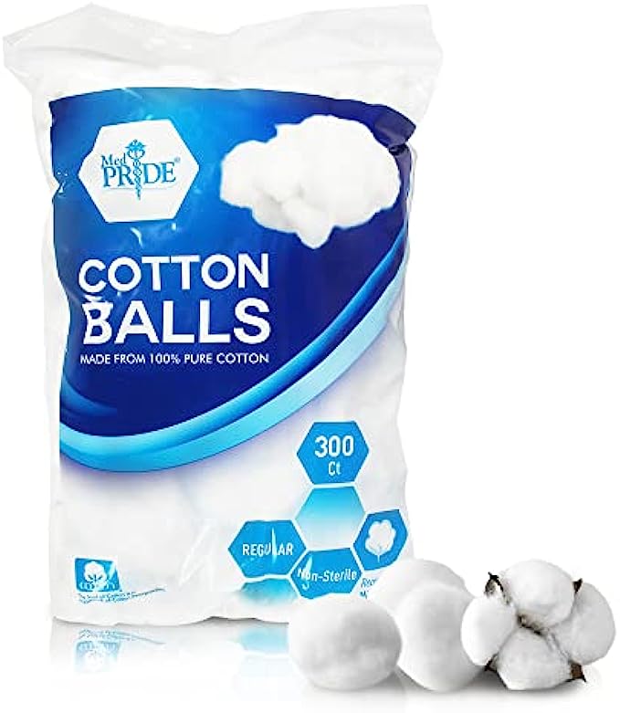MED PRIDE Premium 100% Pure Cotton Balls 300 Count- Multipurpose Cotton Balls for Makeup Remover, Nail Polish, Applying Lotions & More- Ultra Soft and Absorbent Small Cotton Balls for Everyday Use