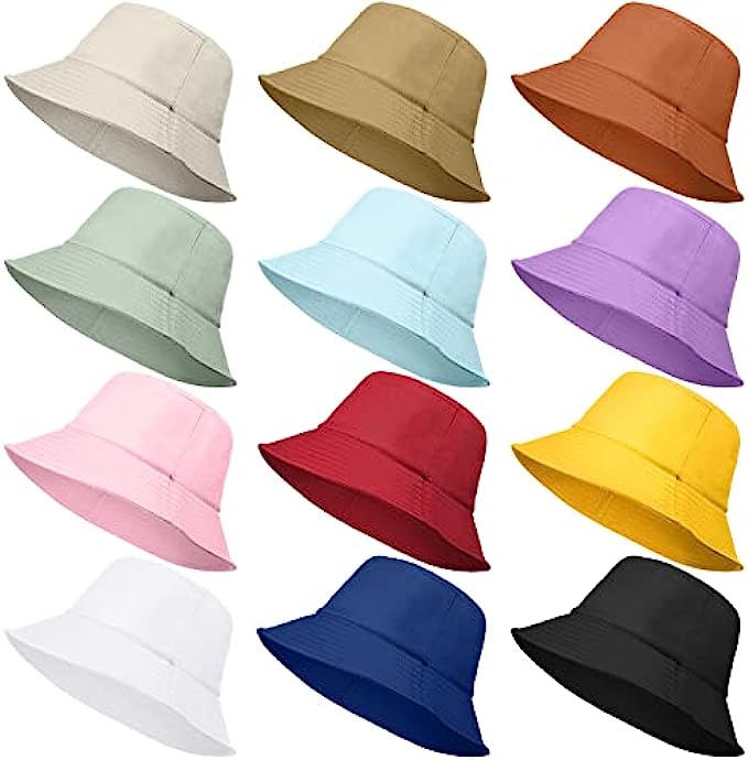 12 Pack Bucket Hat Bulk for Women Men Multicolor Sun Hat Packable Fishing Hats Travel Hat Summer Bucket Hat