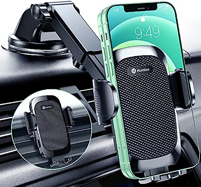 Humixx Car Phone Holder Mount [Military-Grade Super Suction & Stable] Universal Hands-Free Cell Phone Holder for Car Dashboard Windshield Air Vent Car Mount for iPhone Samsung All Smartphones & Cars