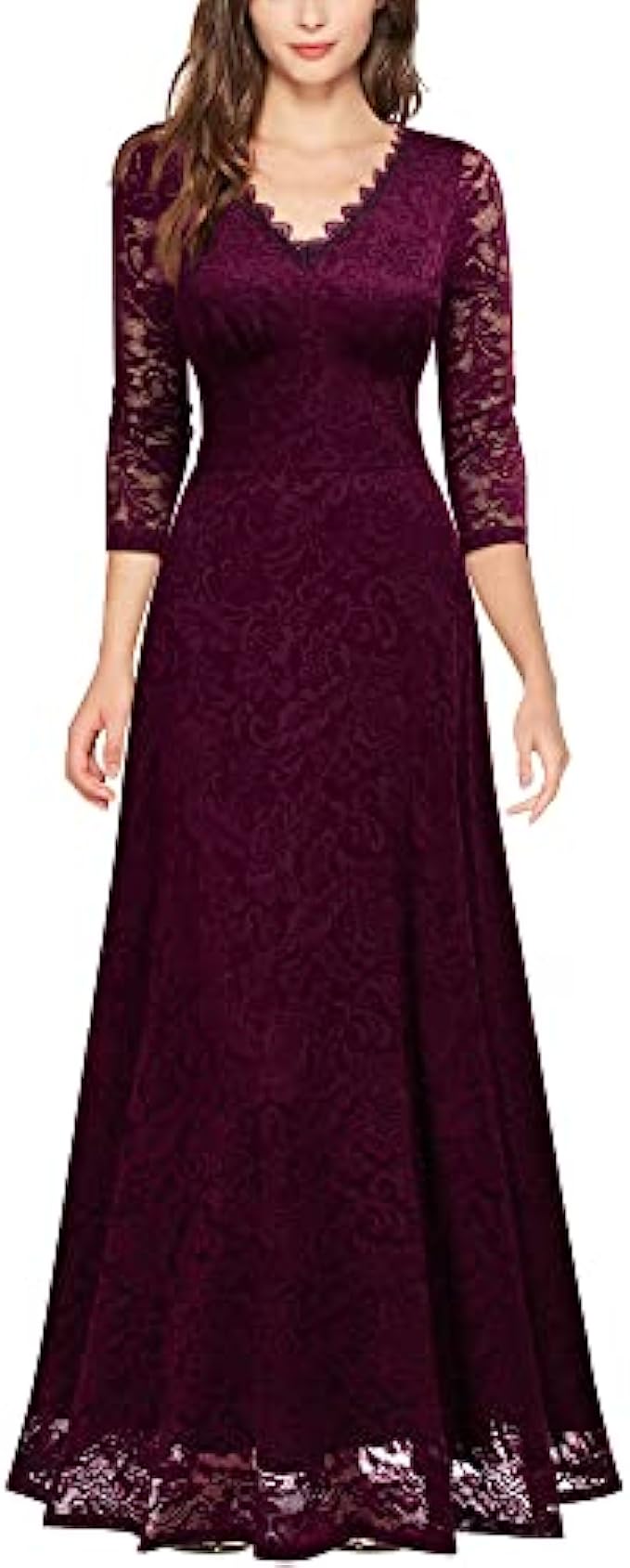 Missmay Womens Formal Floral Lace 23 Sleeves Bridesmaid Party Maxi Dress 9351