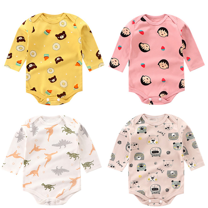 Color: White, Size: 90 - Newborn Baby Fashion Round Neck Cotton Jumpsuit