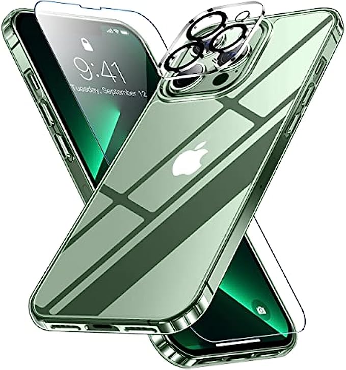 SPIDERCASE [3 IN 1] Designed for iPhone 13 Pro Max Case, [Crystal Clear Not Yellowing][with 2 Pcs Tempered Glass Screen Protectors & 2 Pcs Camera Lens Protectors] Slim Thin Case-Clear