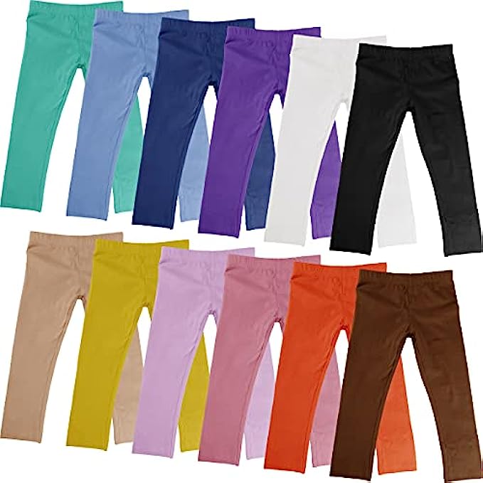 Boys Girls Toddler Little Kids Unisex 12 Pack Cotton Stretch Snug Fitting Long Pant Leggings