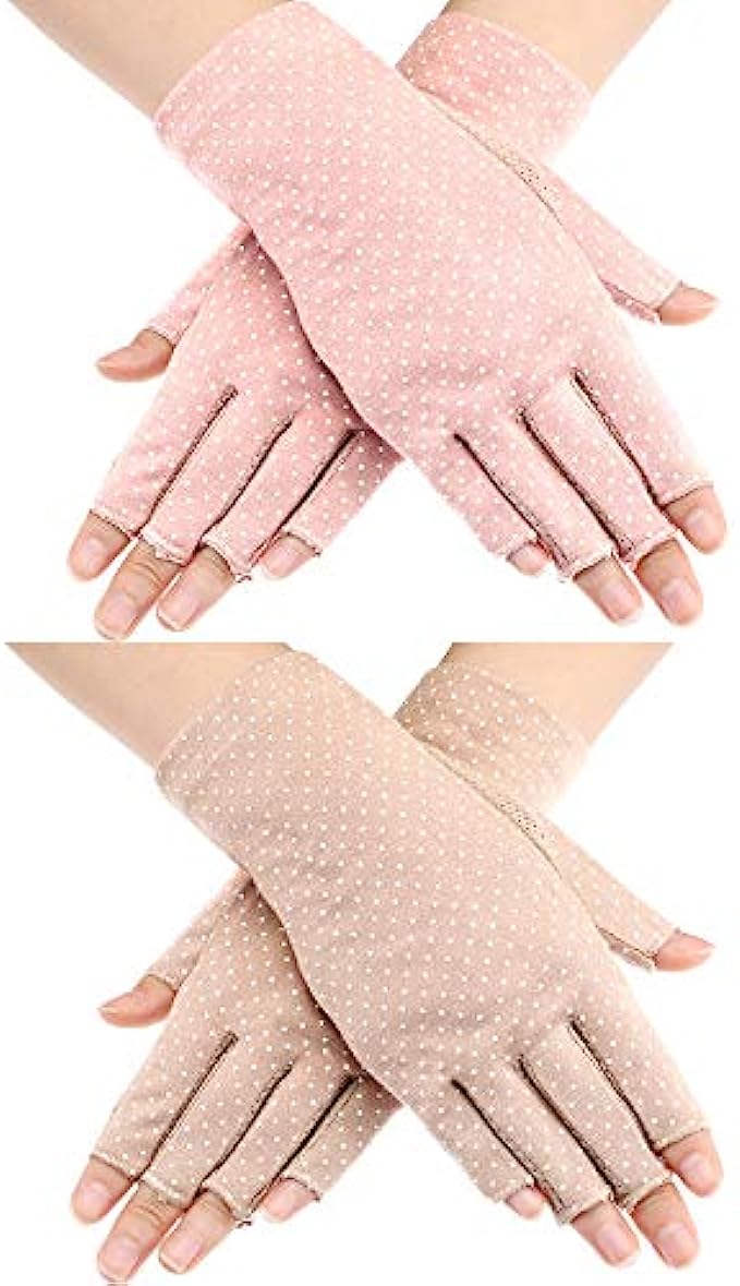 2 Pairs Sunblock Gloves Non Slip UV Protection Driving Gloves Summer Outdoor Gloves for Women and Girls