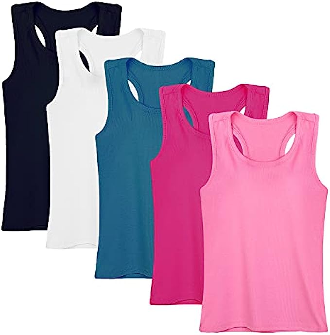 Cooraby 5 Pieces Girls Dance Tank Tops Racerback Sleeveless Tops for Ballet Gymnastics Dancewear