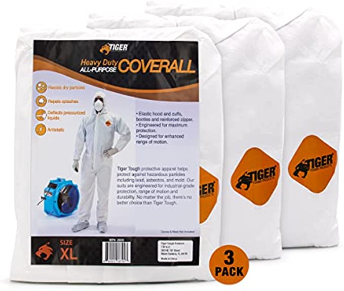 Heavy Duty All Purpose Coverall, Engineered for Maximum Protection & Comfort (Pack of 3 X-Large Coveralls) by Tiger Tough