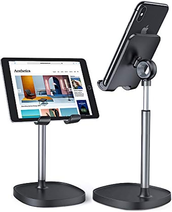 LISEN Cell Phone Stand, Adjustable Phone Stand for Desk, Thick Case Friendly Phone Holder Stand, Taller iPhone Stand Compatible with All Mobile Phone, iPhone, iPad, Tablet 4-10'' Desk Accessories