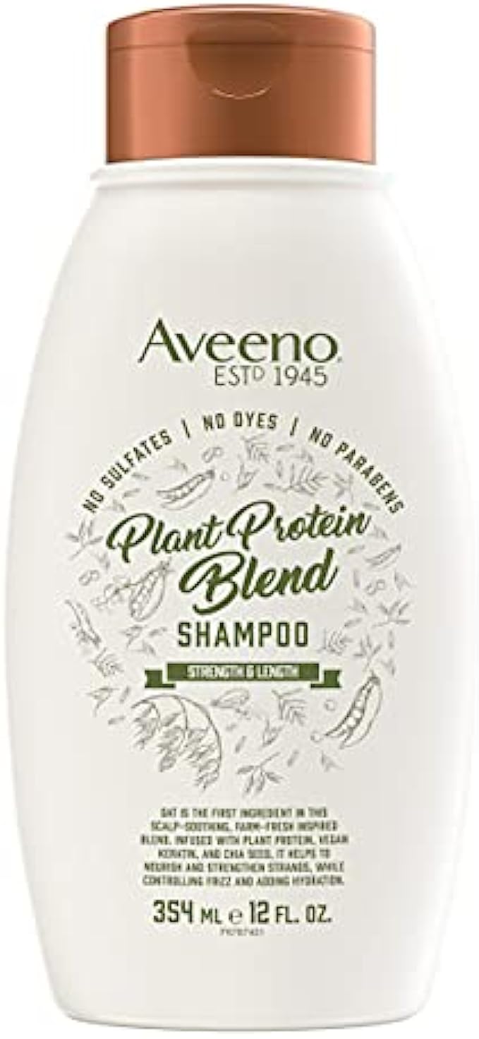 Aveeno Strength & Length Plant Protein Blend Shampoo, Vegan Formula for Strong Healthy-Looking Hair, White, 12 Fl Oz