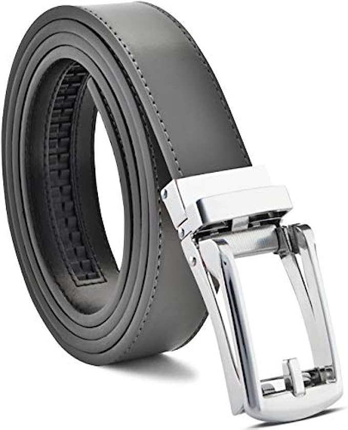 Mens Genuine Leather Ratchet Dress Belt with Slide Belt for men