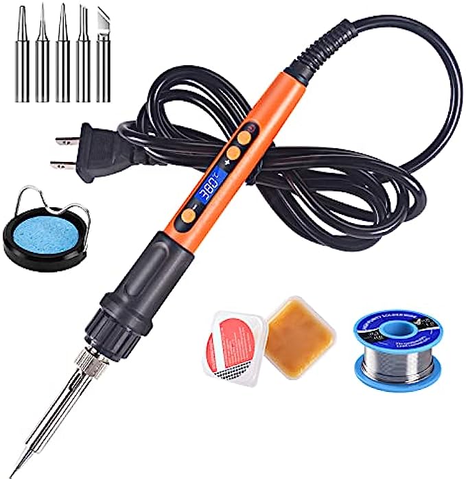 Soldering Iron Kit, 100W LCD Digital Soldering Gun, Portable Solder Iron with Adjustable Temperature Controlled and Fast Heating Ceramic Thermostatic Design, On/Off Switch, 9pcs Soldering Kit
