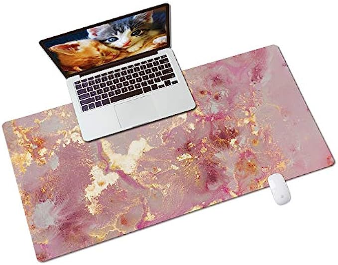 QIYI Large Mouse Pad, Cute Pink Desk Mat for Desktop, Women Girls PU Leather Waterproof Gaming Mousepad, Rose Gold Marble Computer PC Laptop Protector Writing Pads for School Office Home 31.5" x 15.7"