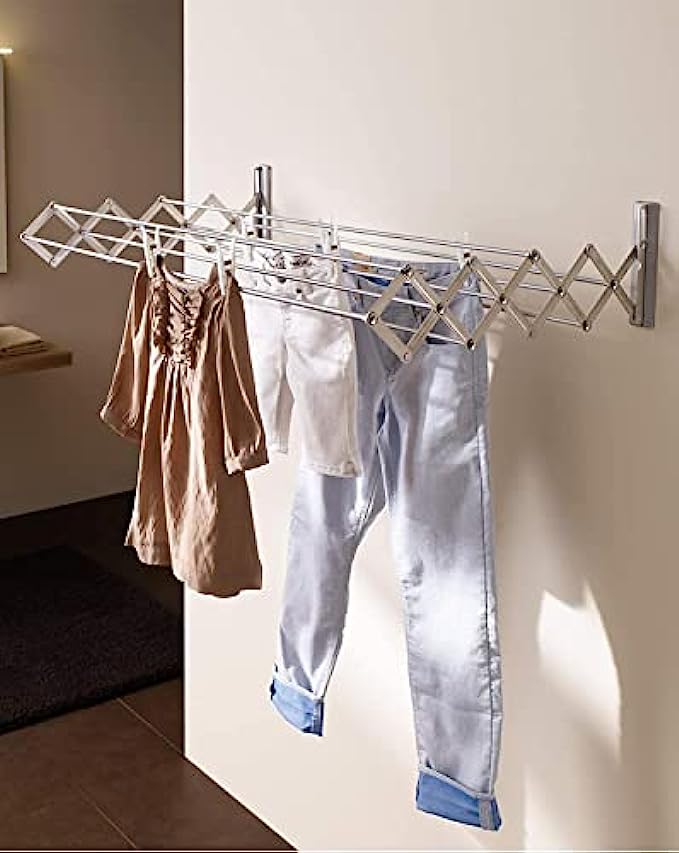 Juwel Ruckzuck 120 Clothes Dryer (Drying Length 10.3 m, Extendible Wall Dryer, Width 120 cm, Max. Maximum Load: 20 kg: 40133