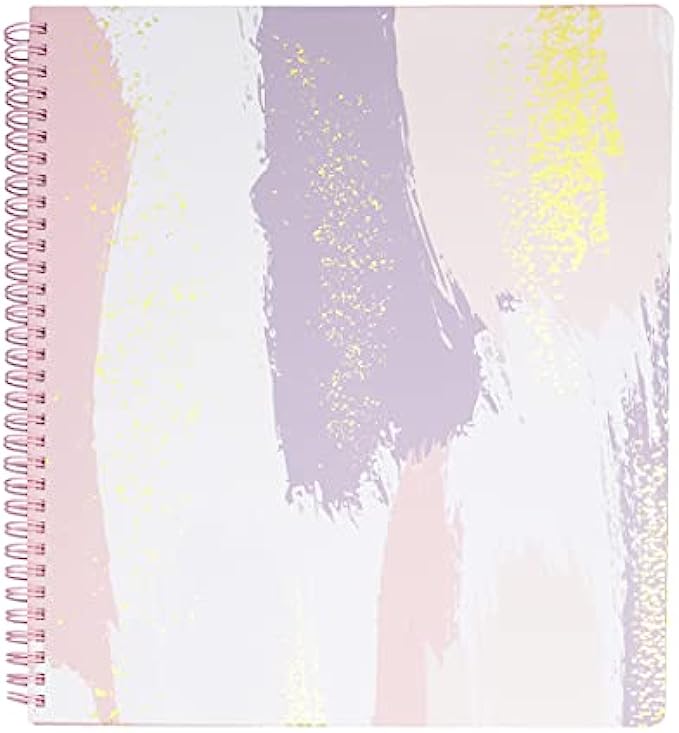 Steel Mill & Co Cute Large Spiral Notebook College Ruled, 11" x 9.5" with Durable Hardcover and 160 Lined Pages, Pastel Brush Strokes
