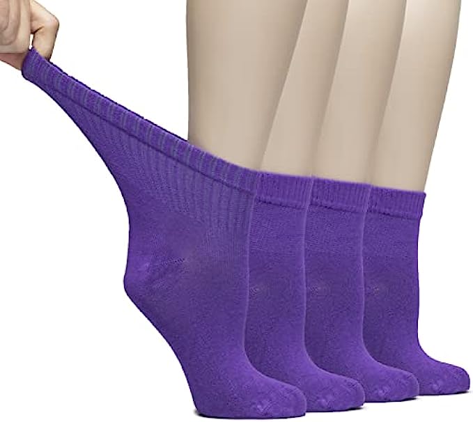 Hugh Ugoli Women's Loose Diabetic Ankle Socks, Bamboo, Wide, Thin, Seamless Toe and Non-Binding Top, 4 Pairs