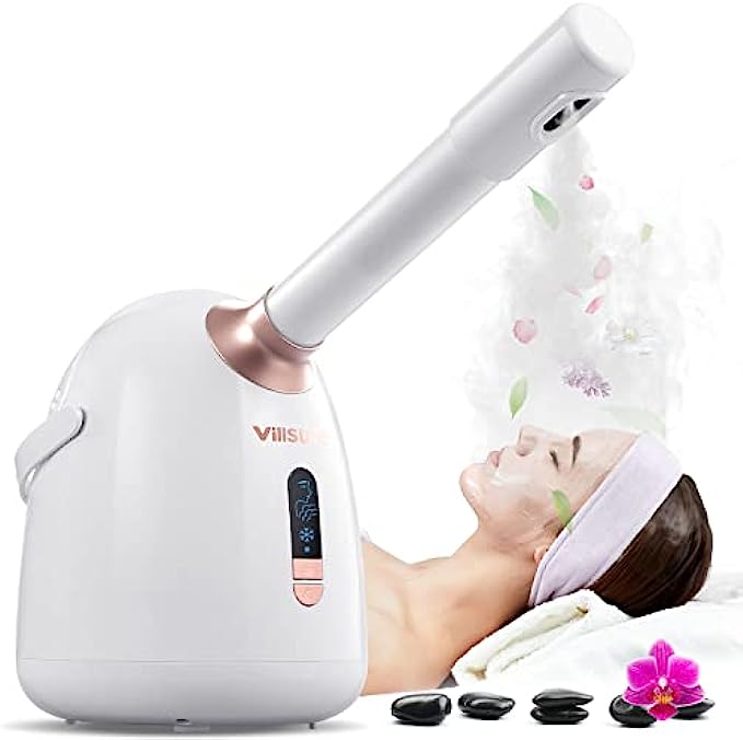 Facial Steamer, Villsure Hot/Cool Face Steamer with Extendable Arm, Professional Nano Ionic Facial Steamer for Facial Deep Cleaning, Humidifier with Portable Handle for Facial SPA at Home or Salon