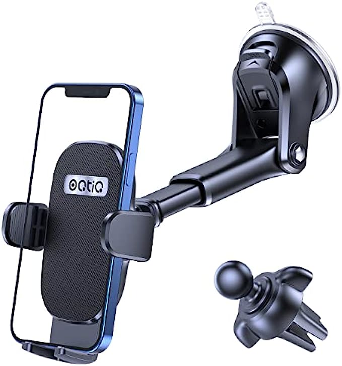 OQTIQ 3-in-1 Suction Cup Phone Holder Windshield/Dashboard/Air Vent, Dashboard & Windshield Suction Cup Car Phone Mount with Strong Sticky Gel Pad, Compatible with iPhone, Samsung & Other Cell