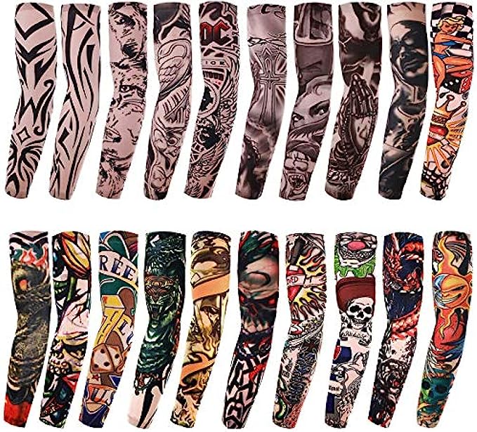 20PCS Set Arts Fake Temporary Tattoo Arm Sunscreen Sleeves - Akstore - Designs Tiger, Crown Heart, Skull, Tribal and Etc
