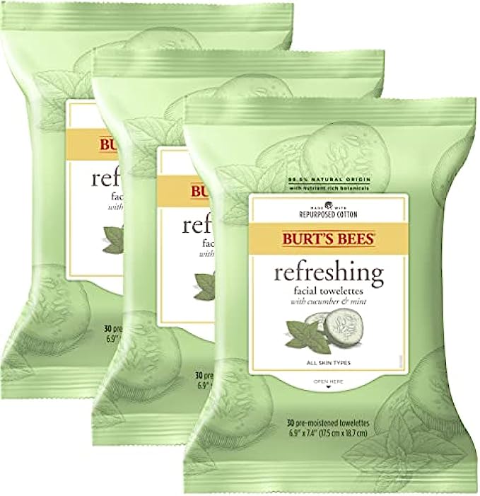 Burt's Bees Sensitive Facial Cleansing Towelettes with Cucumber and Mint - 30 Count (Pack of 3)