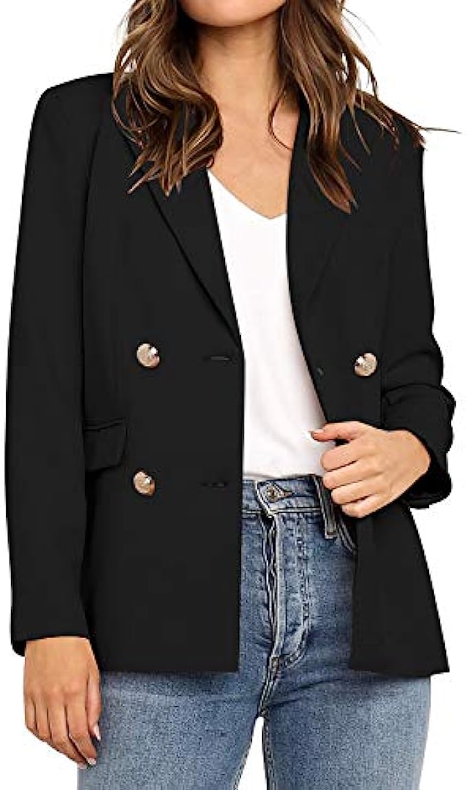 Vetinee Women's Lapel Pockets Blazer Suit Long Sleeve Buttons Work Office  Jacket