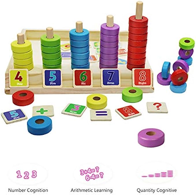 Lydaz Montessori Materials Math Toys, Wooden Number Blocks Toys for ...