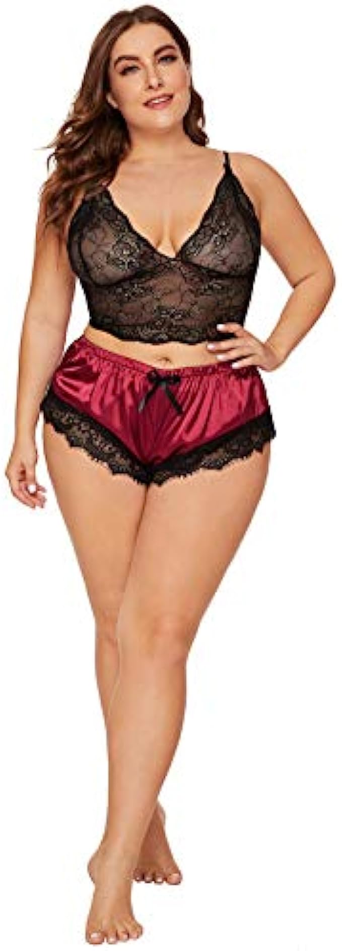 Soly Hux Womens Plus Size Spaghetti Strap Lace Trim Bralette And Shorts Sleepwear Pajama 6110