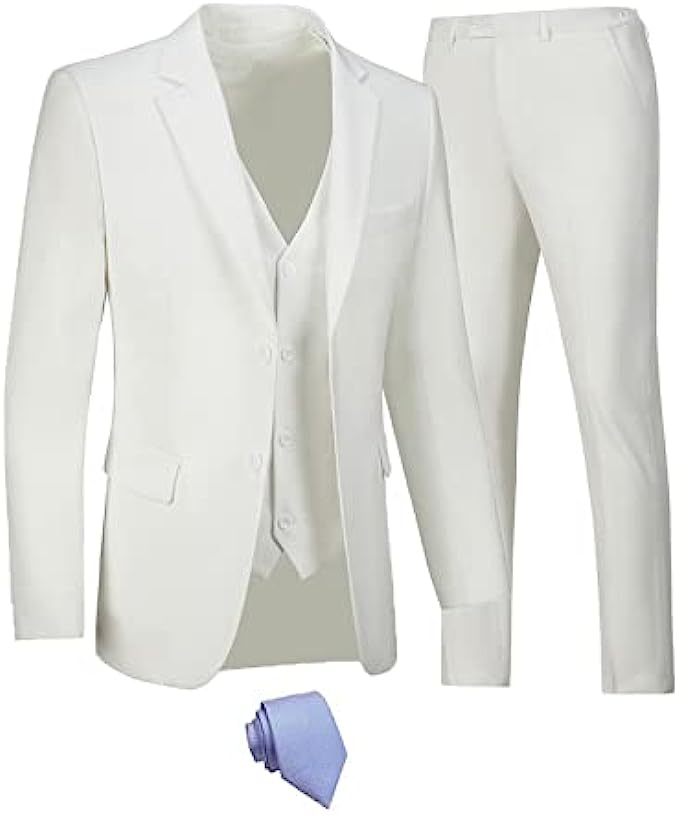 Furuyal Men's Suit 3 Piece Slim Fit Suit Prom Tuxedo Blazer Dress Business Wedding Party Jacket Vest & Pants with Tie